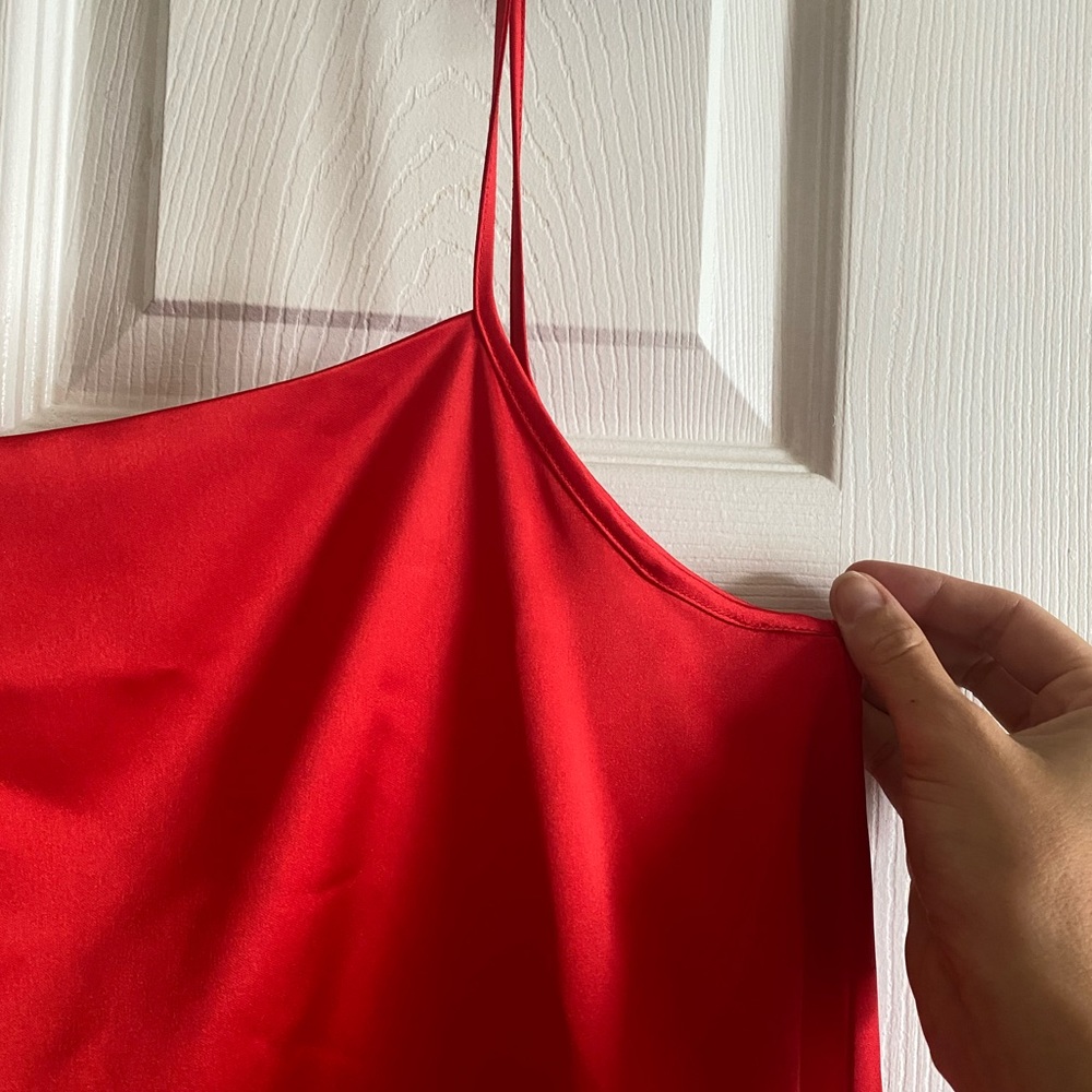 Red satin asymmetrical top